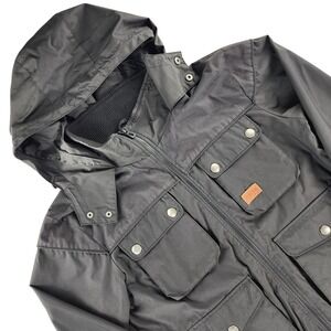 Jack & Jones Utility Jacket Mens Small Black Hooded Field Coat Polyester